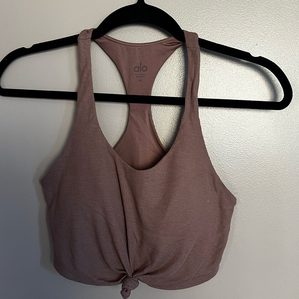 ALO tie front ribbed top/sport bra with pads
